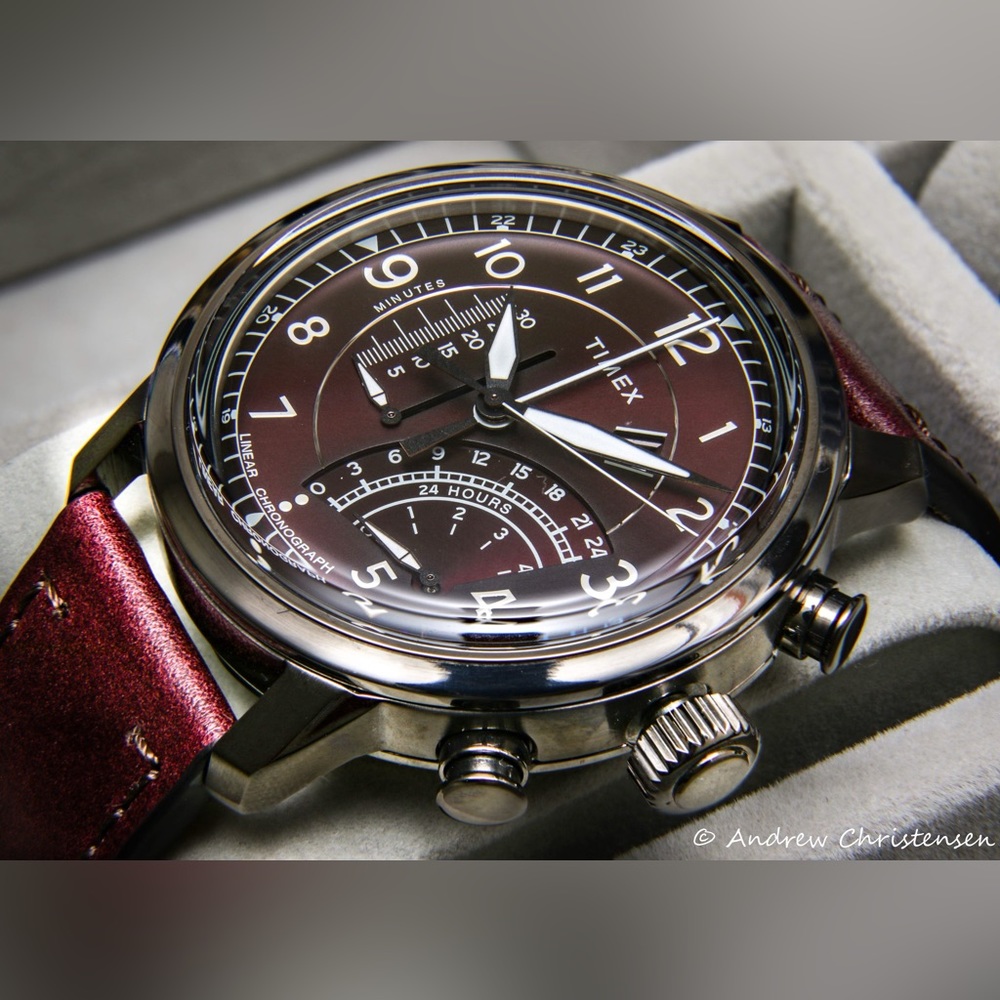Timex Waterbury Linear Red Dial Leather Strap TW2R69200